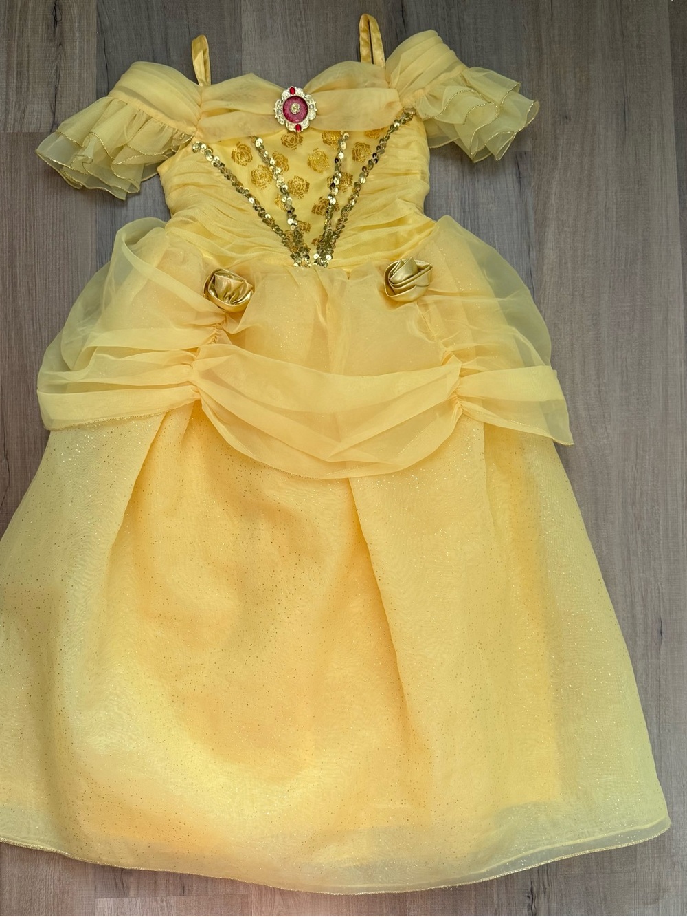 Disney Store Gold Belle Sparkle Princess Girls Kids 9/10 Tulle Dress Costume